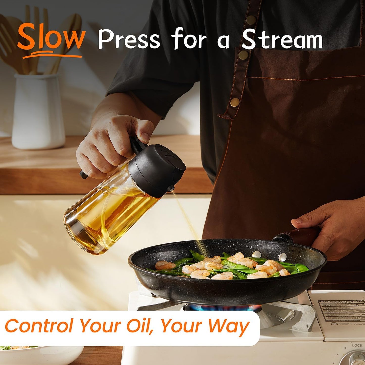 TrendPlain 16oz Olive Oil Spray Bottle - 2 in 1 Olive Oil Dispenser Bottle for Kitchen Accessories - Kitchen Gadgets, For Air Fryer (Black)