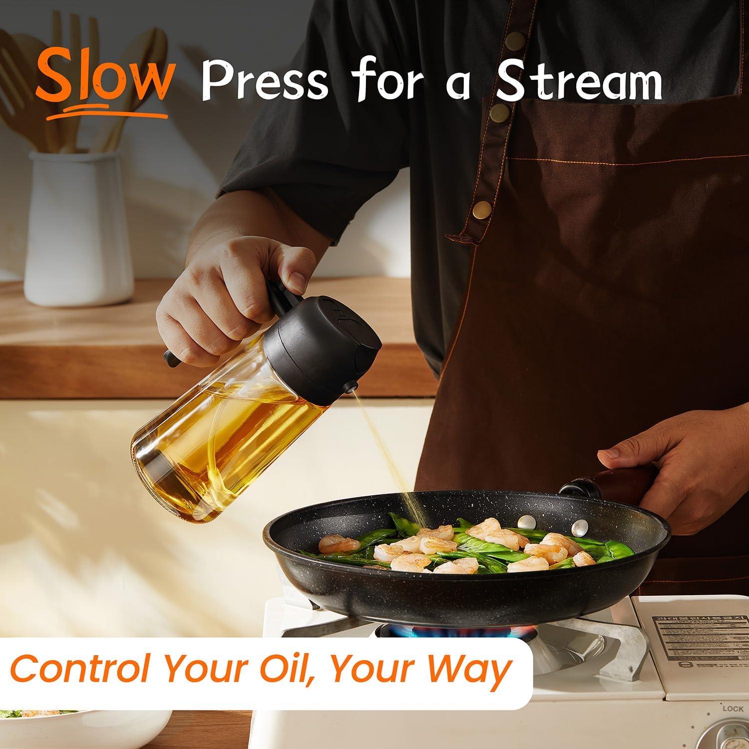 TrendPlain 16oz Olive Oil Spray Bottle - 2 in 1 Olive Oil Dispenser Bottle for Kitchen Accessories - Kitchen Gadgets, For Air Fryer (Black)