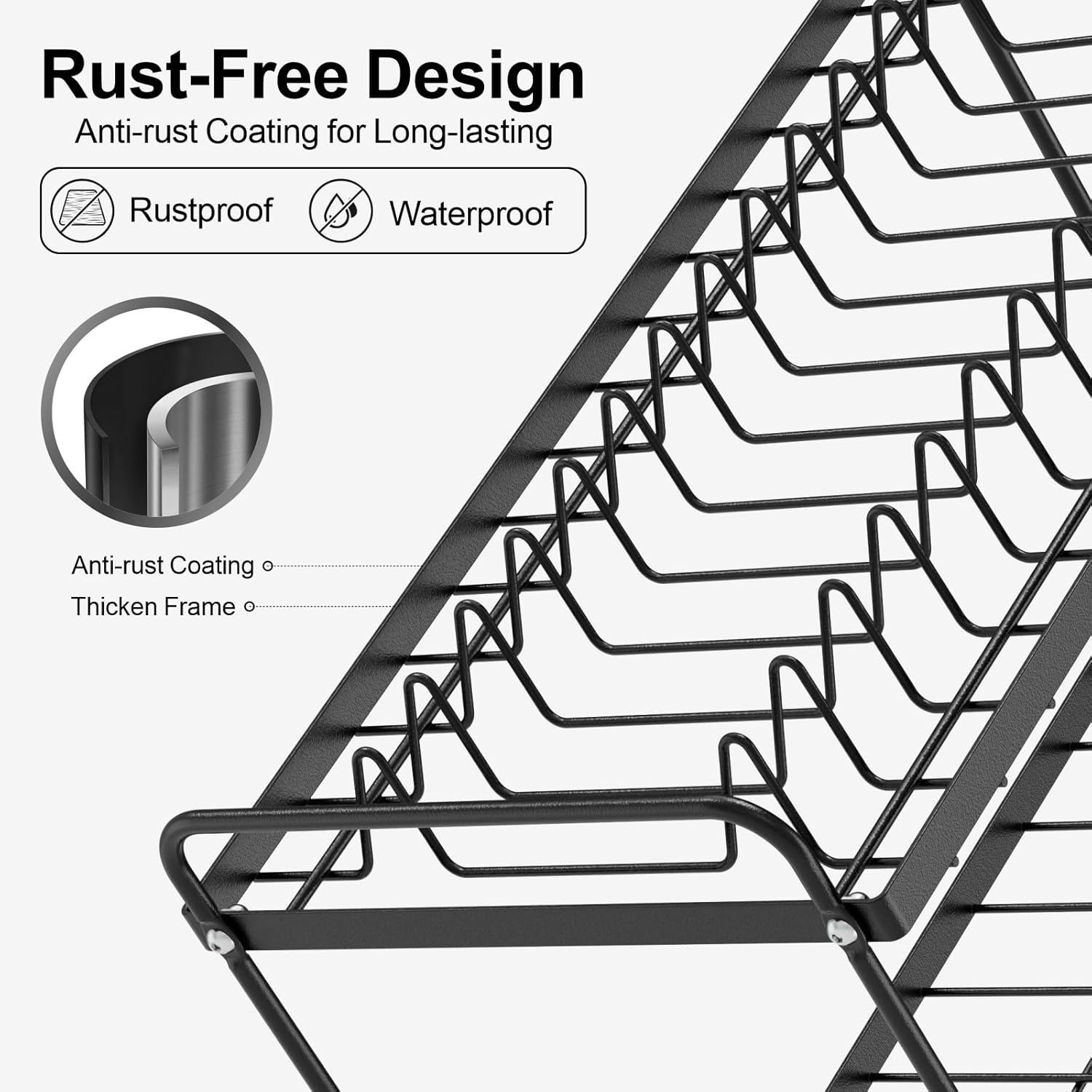 iSPECLE 2 Tier Dish Drainer Rack - Small Dish Drying Rack with Drip Tray, Space-Saving Draining Board Rack with Utensil Cutting & Board Holder for Kitchen Worktop, Black