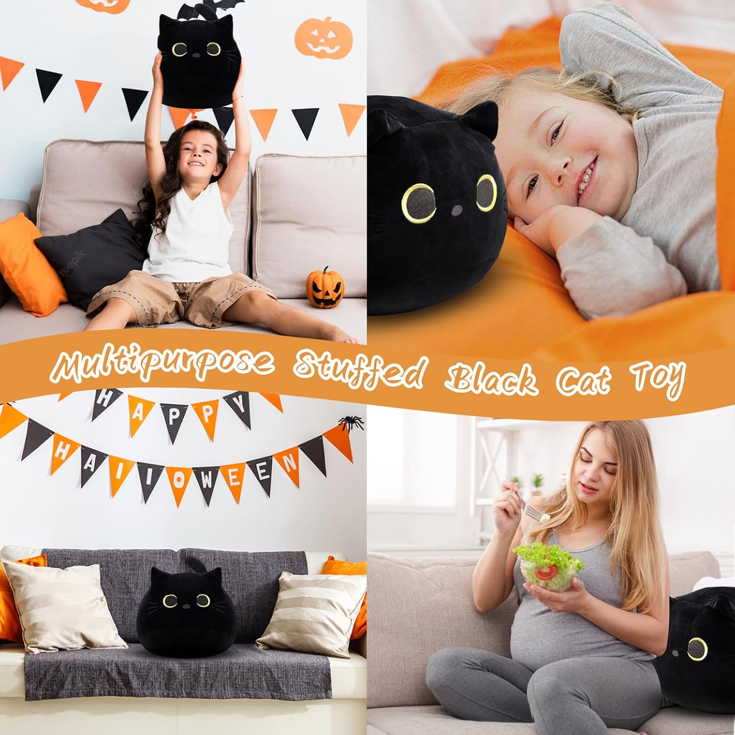 30CM Black Cat Plush Pillow,Black Cat Stuffed Animals,Cute Kitten Plushie for Boys Girls,Kawaii Kitten Plush for Boys Girls Kids