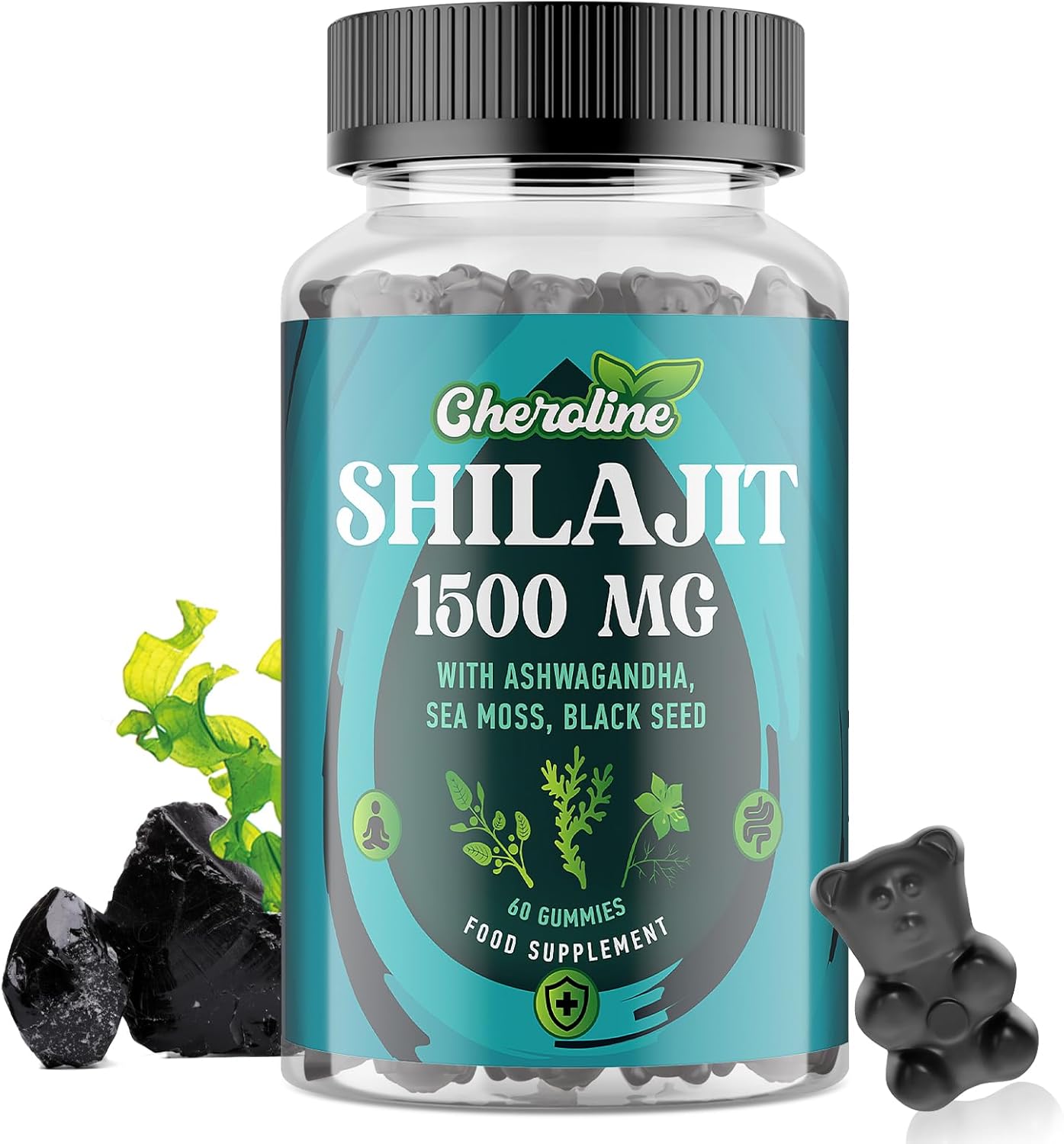Shilajit Sea Moss and Ashwagandha Gummies 1500mg Per Serving, Enriched with 60% Fulvic Acid & 85+ Trace Minerals, High Strength Complex for Energy, More Convenient Than Resin (60 Count (Pack of 1))