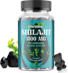 Shilajit Sea Moss and Ashwagandha Gummies 1500mg Per Serving, Enriched with 60% Fulvic Acid & 85+ Trace Minerals, High Strength Complex for Energy, More Convenient Than Resin (60 Count (Pack of 1))