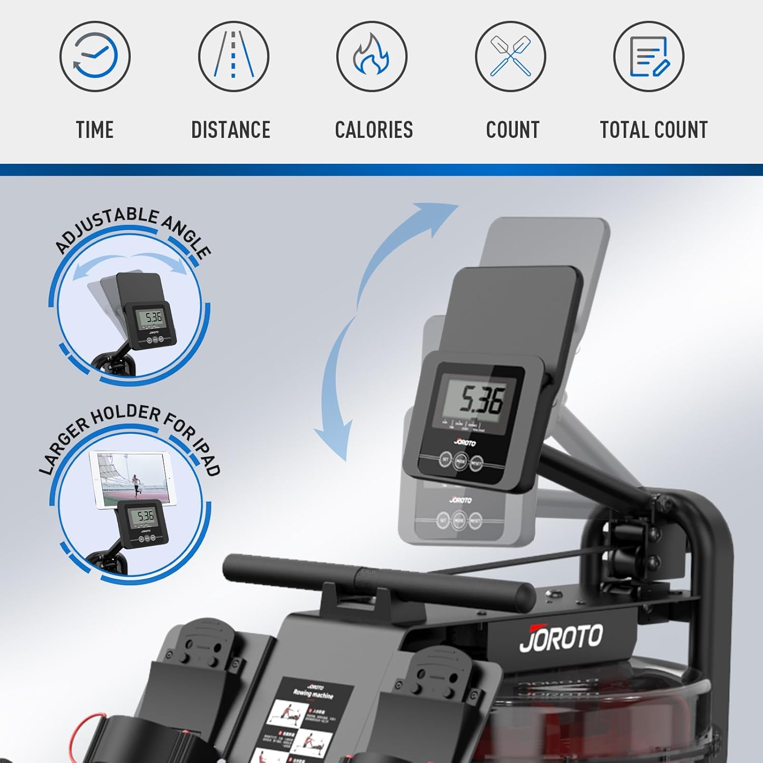 JOROTO Rowing Machines for Home Gym Foldable Rower Machine 300 LBS Weight Capacity with Bluetooth Function, Ipad Holder