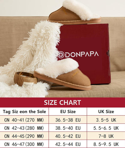 Donpapa Slippers Women Men With Memory Foam Fluffy Winter Ladies Cosy Warm Anti-Slip Plush Fleece Lined House Shoes Indoor Outdoor