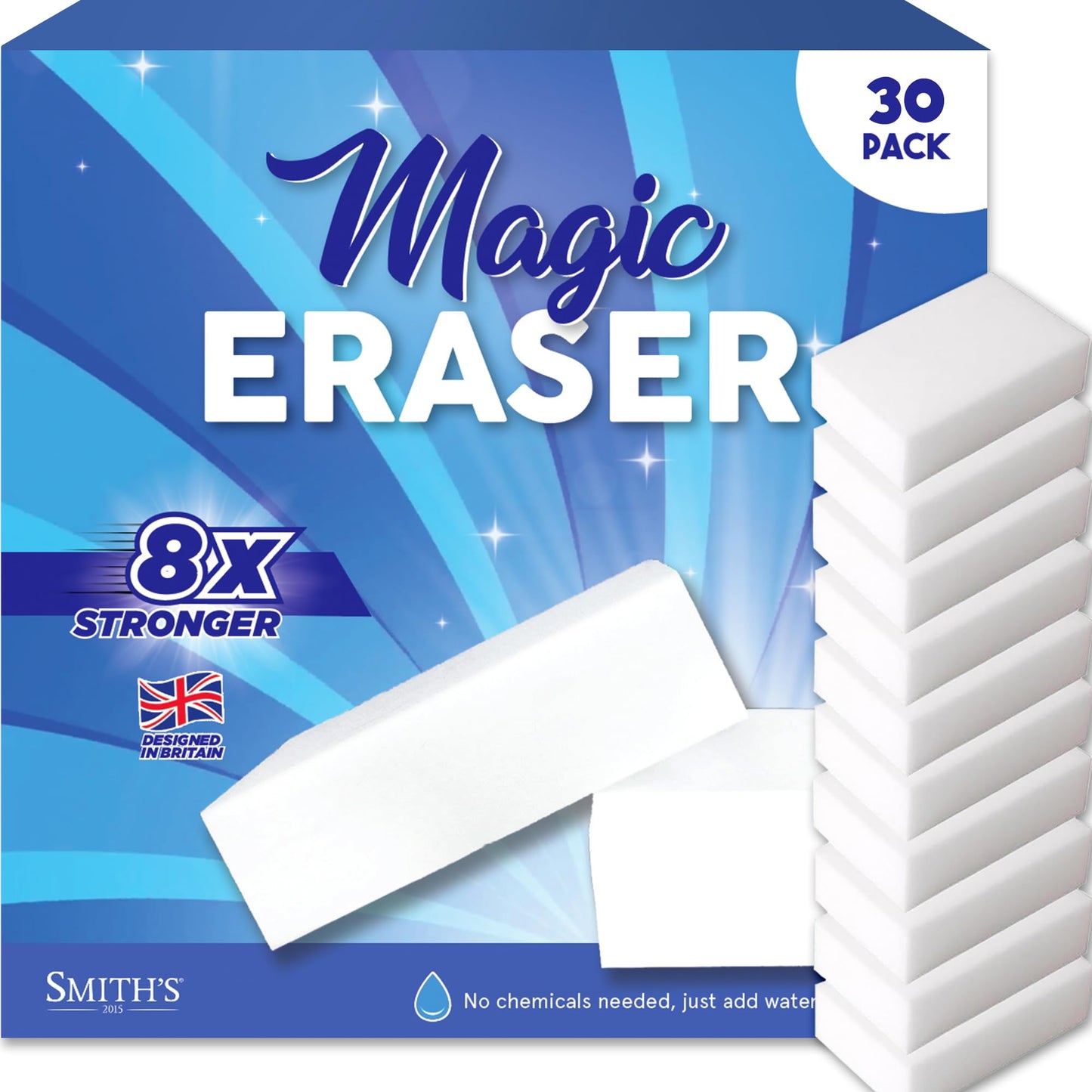 Magic Erasers for Cleaning by Smith’s | 10 Pack | Trusted by Professional Cleaners | Serving UK Homes for Over 10+ Years | 8X Stronger Than Cellulose | Chemical Free