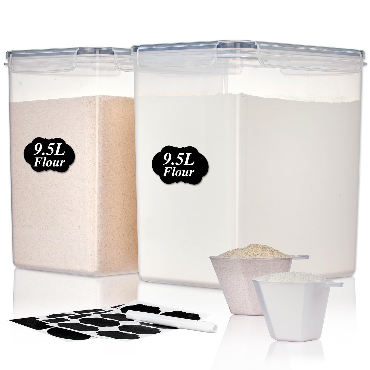Vtopmart Set of 24 Airtight Food Storage Containers & Kitchen Storage Containers, BPA-Free Plastic Containers for Flour, Sugar and Baking Supplies, with 24 Labels (Black)