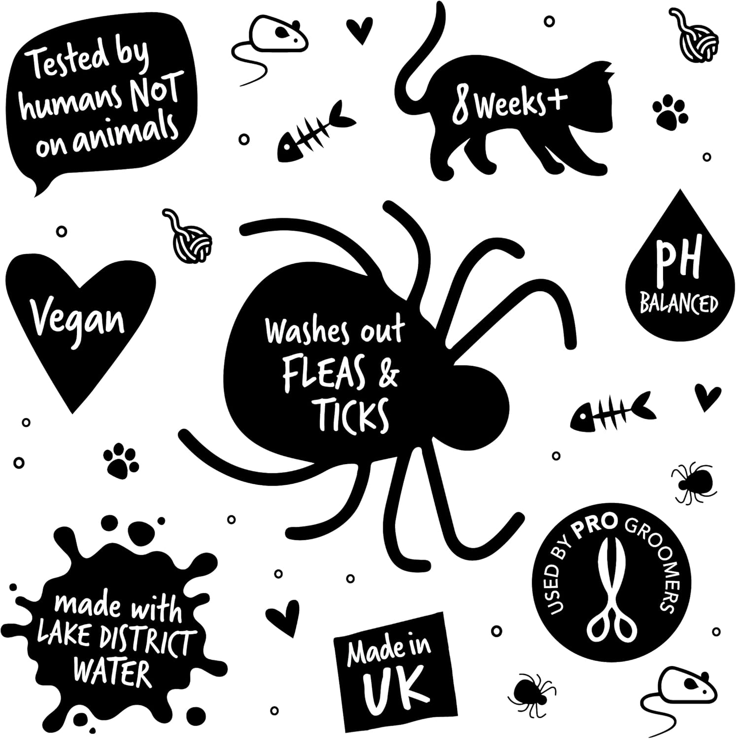 Flea and Tick Cat Shampoo by Bugalugs 500ml, Deep Cleansing for Cats for Fleas, Ticks & Mites contains Neem Oil, PH Balanced Vegan (500ml Flea Shampoo)