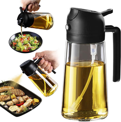 TrendPlain 16oz Olive Oil Spray Bottle - 2 in 1 Olive Oil Dispenser Bottle for Kitchen Accessories - Kitchen Gadgets, For Air Fryer (Black)