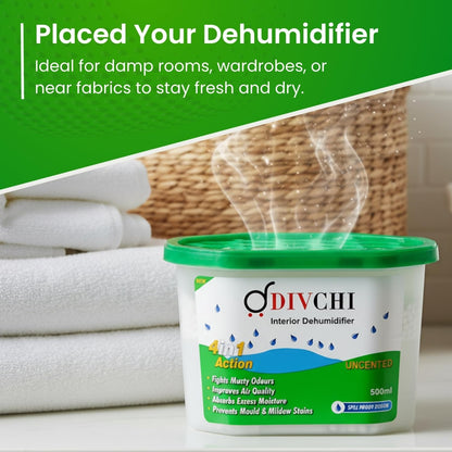 DIVCHI Dehumidifier Disposable 500ml Pack of 24 Condensation Remover Moisture Absorber Dehumidifiers for Damp, Mould, Moisture in Home, Kitchen, Bedroom, Caravan, Office, Garage, Bathroom, Basement