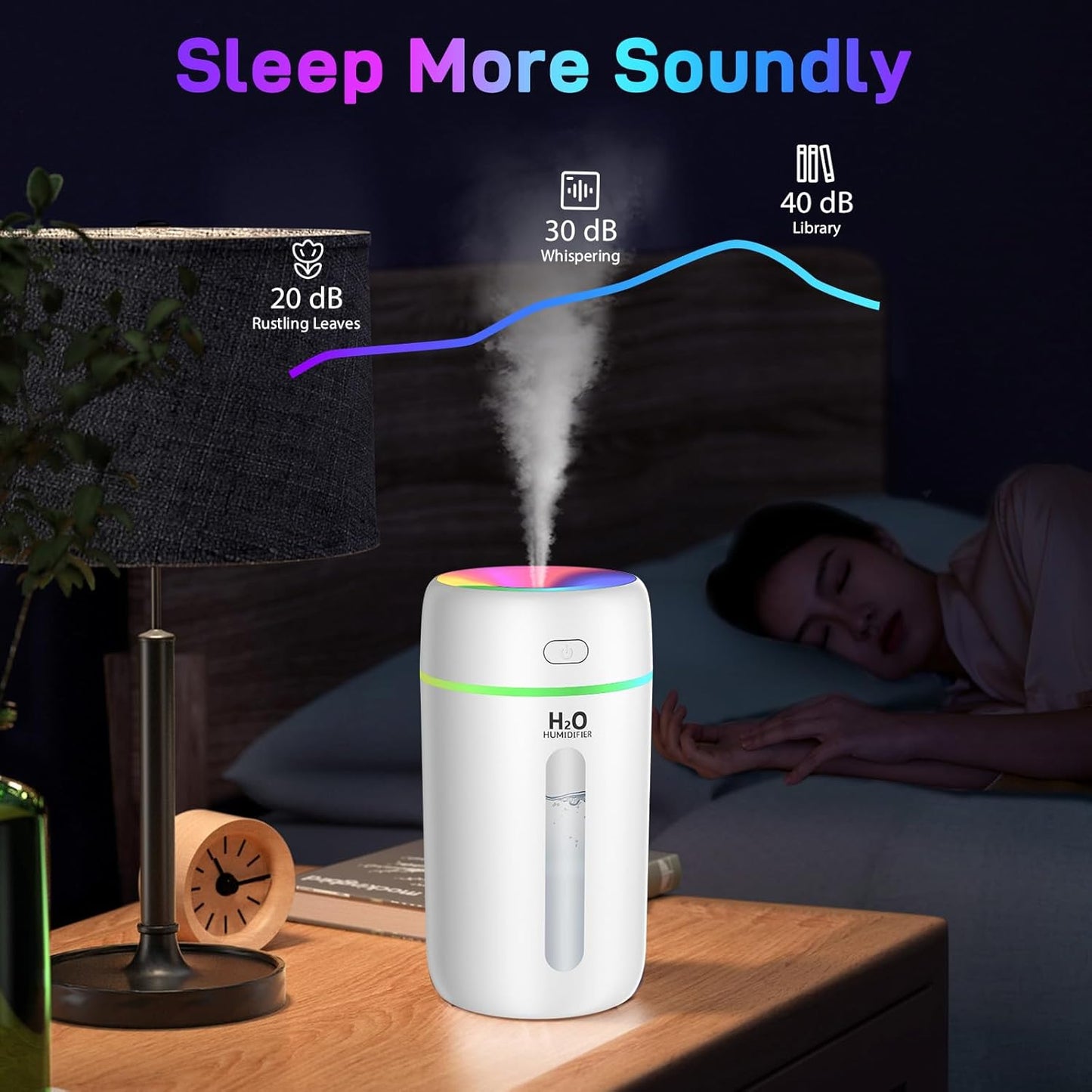 KISSLEAF Mini Room Humidifier 250ml for Bedroom, Children's Room, Plants, 15 H Lonue Duration 28 dB Silent Baby Air Humidifier