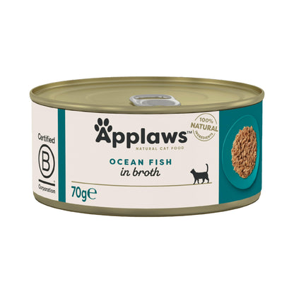 Applaws Natural Wet Cat Food, Multipack Chicken and Fish Selection in Broth 70 g Tin (Pack of 12)