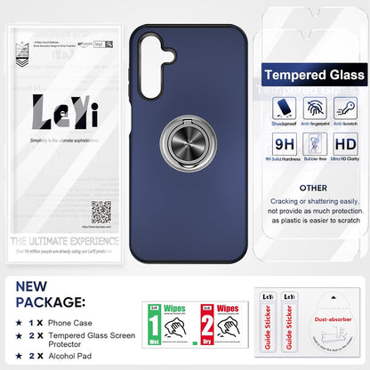 LeYi for Samsung Galaxy A15 4G/5G Case: and 2 Tempered Glass Screen Protector, with 360 Ring Holder Stand Magnetic Shockproof Heavy Duty Protective Phone Cover for A 15,Blue