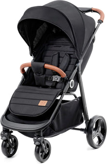 Kinderkraft GRANDE PLUS Stroller pushchair for toddlers from Birth to 22 kg, Extra-large hood, Lie-flat position, Folding with one hand, Shock absorption on all wheels, Black