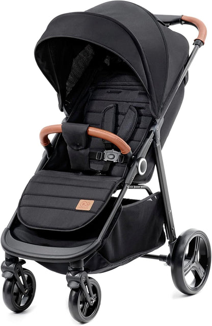Kinderkraft GRANDE PLUS Stroller pushchair for toddlers from Birth to 22 kg, Extra-large hood, Lie-flat position, Folding with one hand, Shock absorption on all wheels, Black