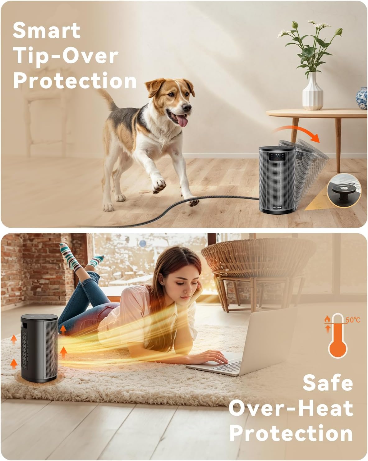 Electric Heater 1500W Space Silent Heaters for Home Low Energy, 4 Modes Portable Ceramic Fan Heater with Thermostat, Overheat & Tip Over Protection, 8H Timer, for Bedroom Indoor Use