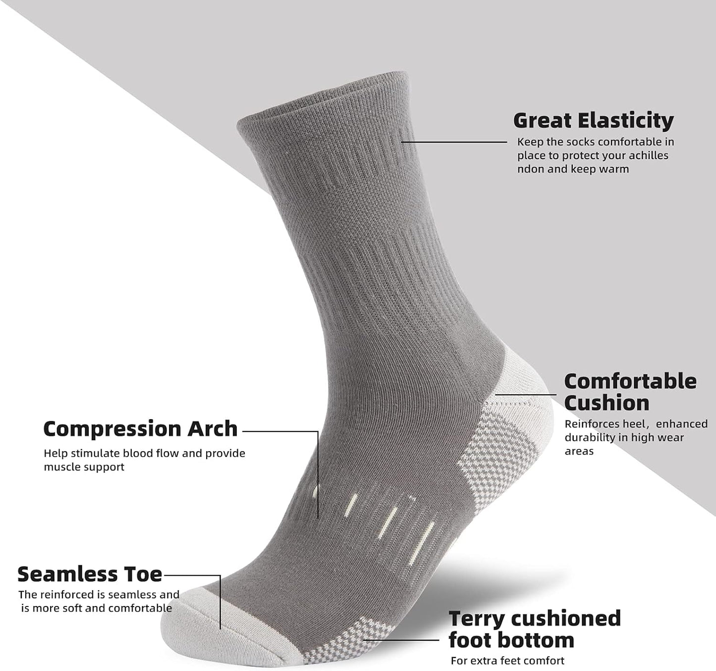 Mens Socks Cushioned Work Socks Walking Socks Womens Crew Athletic Socks for Outdoor Hiking Trainer Running