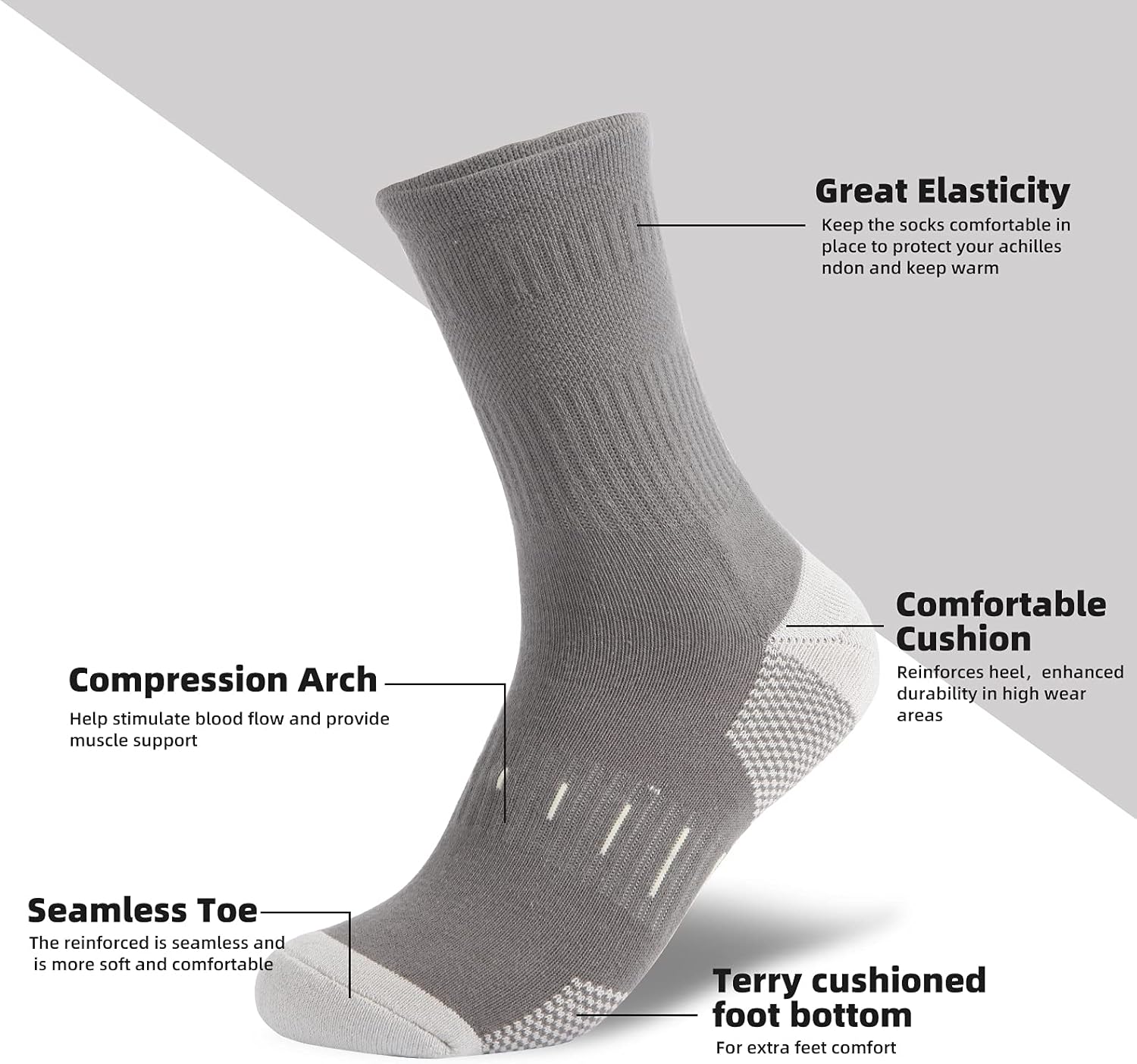 Mens Socks Cushioned Work Socks Walking Socks Womens Crew Athletic Socks for Outdoor Hiking Trainer Running
