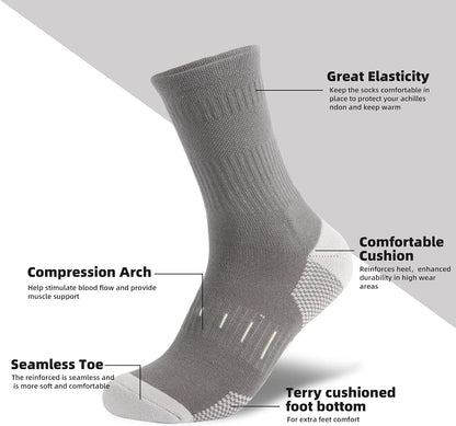 Mens Socks Cushioned Work Socks Walking Socks Womens Crew Athletic Socks for Outdoor Hiking Trainer Running