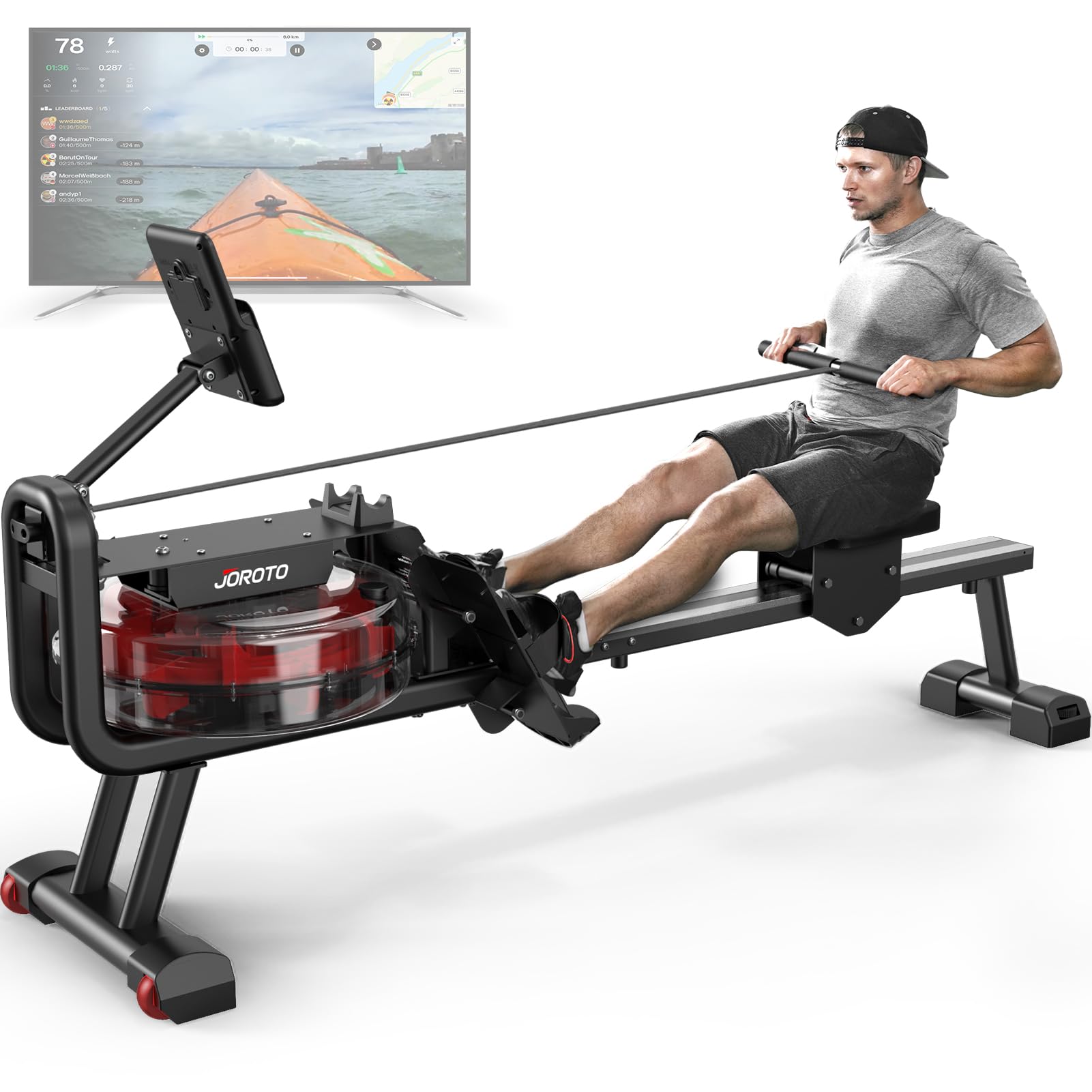 JOROTO Rowing Machines for Home Gym Foldable Rower Machine 300 LBS Weight Capacity with Bluetooth Function, Ipad Holder