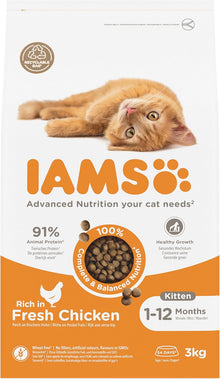 IAMS for Vitality Dry Kitten Food with Fresh Chicken, 3 kg, Packaging may vary