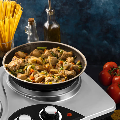 Double Hot Plate, CUSIMAX Electric Hot Plate for Cooking Portable Electric Hob, Cooktop Table Top Hob with 2 Cast Iron Rings Double Burner with Dual Temperature Control Stainless Steel