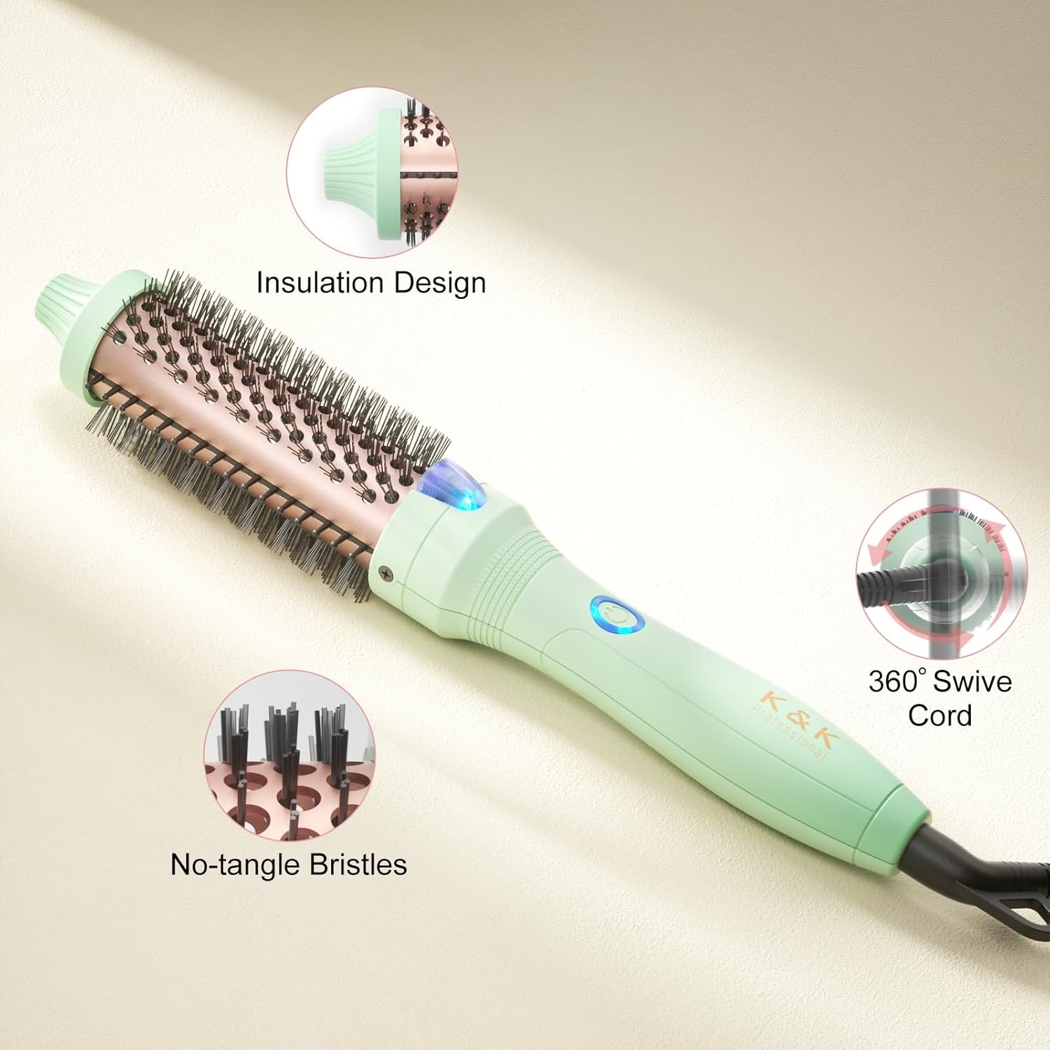 K&K Curling Iron with Tourmaline Ceramic Barrel, 32 mm Heated Round Brush, Professional 1.25 Inch Hair Curler up to 180°C Dual Voltage for Traveling, Hair Waving Style Tool, Ionic Thermal Brush