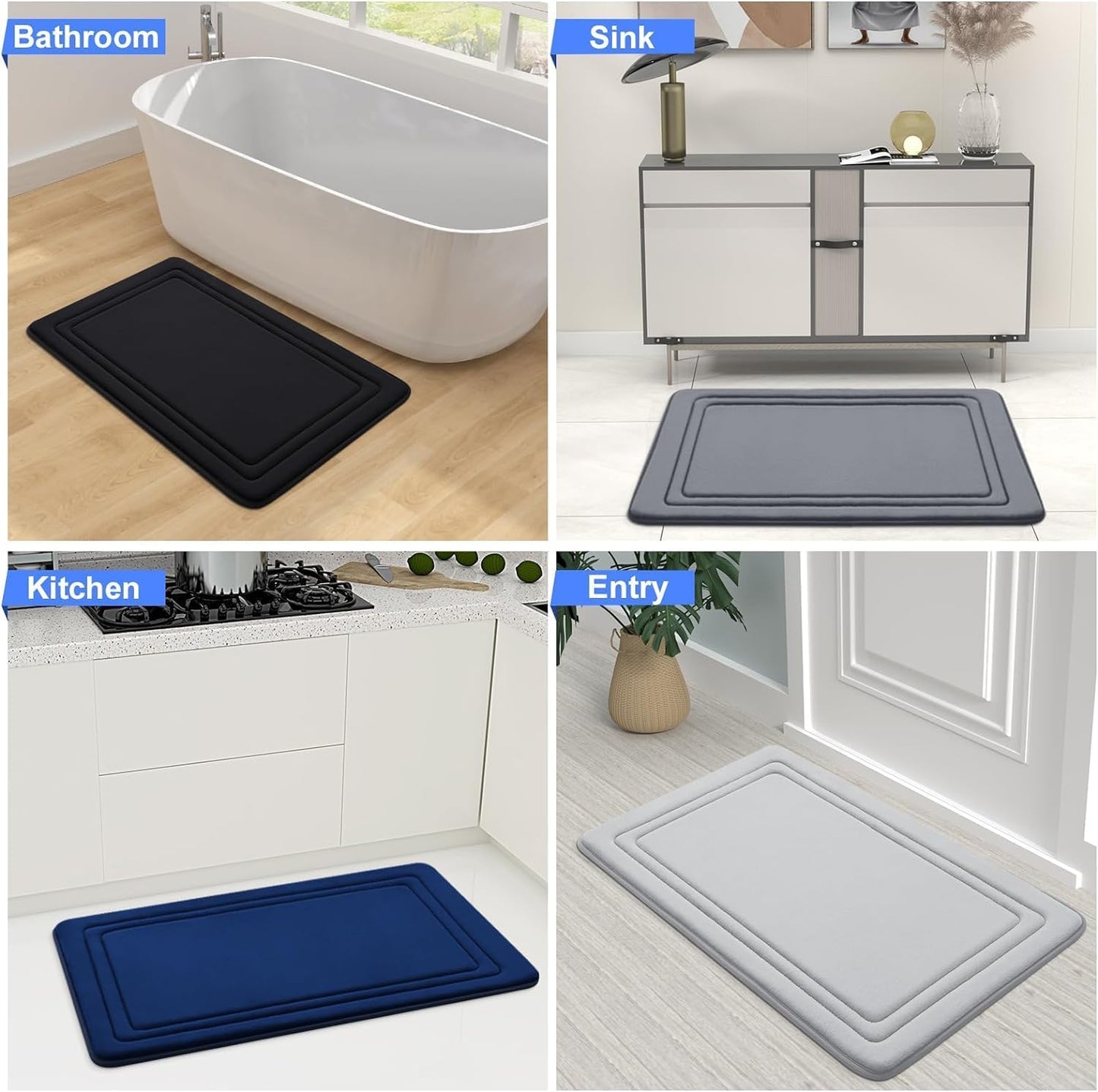 smiry Memory Foam Bath Mat - 40 x 60cm, Non-Slip, Super Absorbent, Comfortable - Machine-Washable Floor Rug, Dark Grey