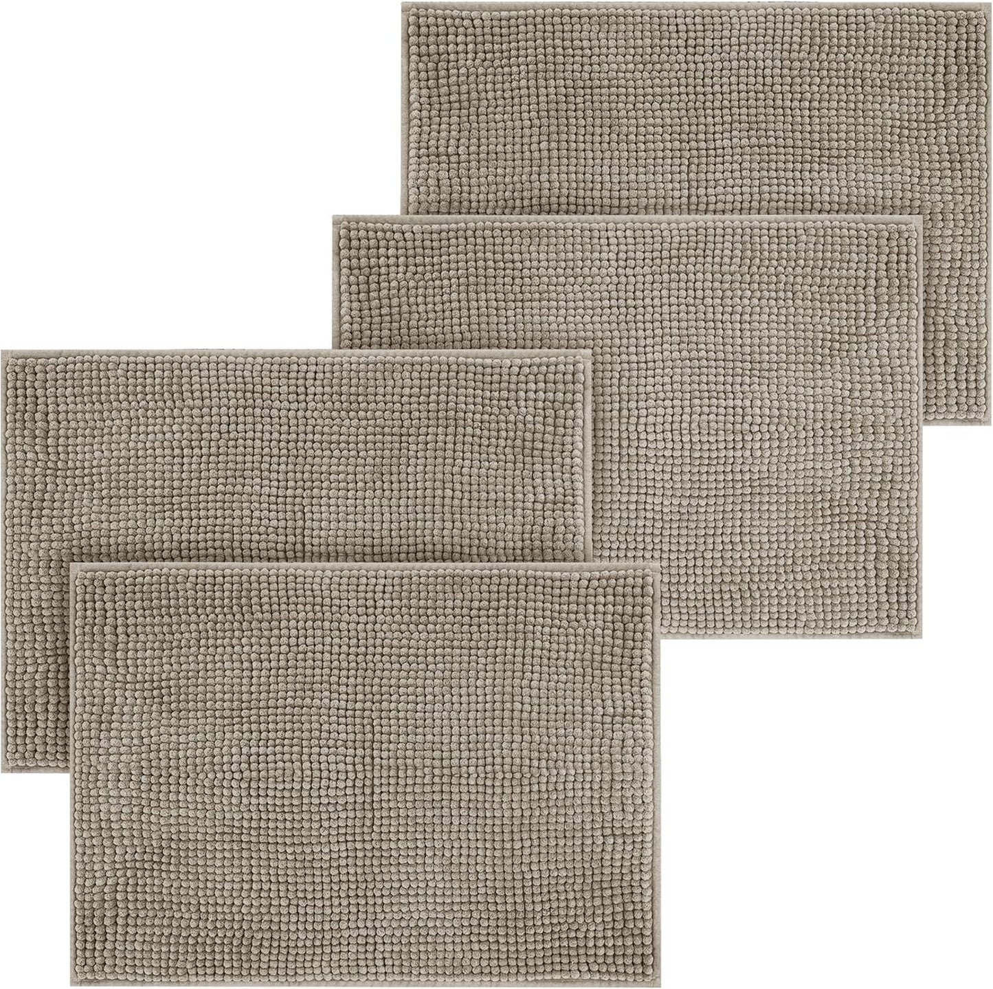 Bath Mat Non Slip Anti Mould 40 x 60 cm – Grey Chenille Bathroom Mat Extra Soft & Fluffy Bathmat Machine Washable Super Water Absorption Shower Mat