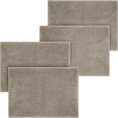 Bath Mat Non Slip Anti Mould 40 x 60 cm – Grey Chenille Bathroom Mat Extra Soft & Fluffy Bathmat Machine Washable Super Water Absorption Shower Mat