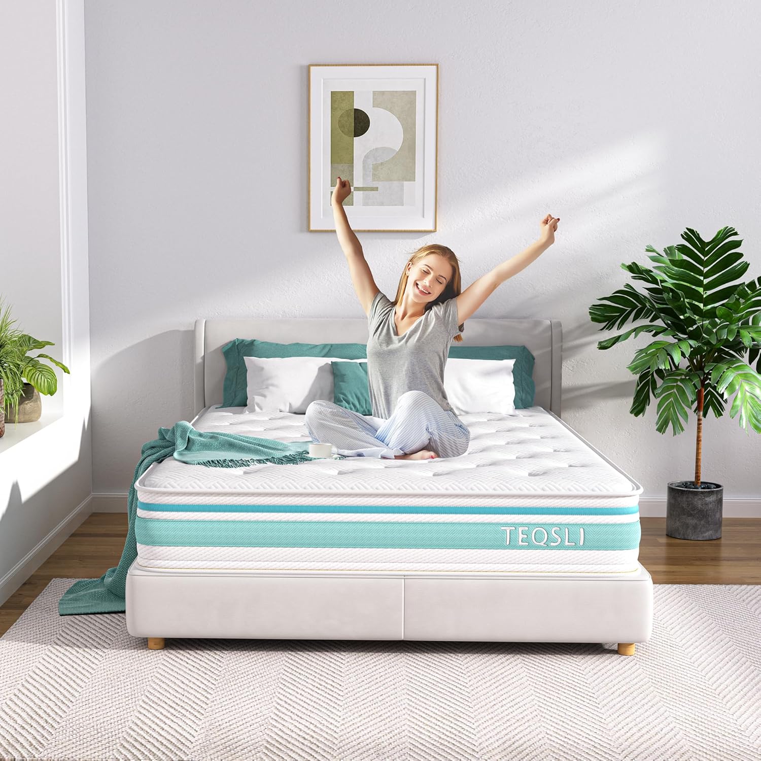 TeQsli King Mattress, 5FT 7-Zone Gel Memory Foam, 10 Inch Pocket Sprung Hybrid Orthopedic Mattress Medium Firm for Pressure Relief and Motion Isolation, King (150x200x25cm)