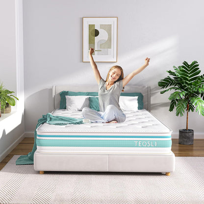 TeQsli King Mattress, 5FT 7-Zone Gel Memory Foam, 10 Inch Pocket Sprung Hybrid Orthopedic Mattress Medium Firm for Pressure Relief and Motion Isolation, King (150x200x25cm)