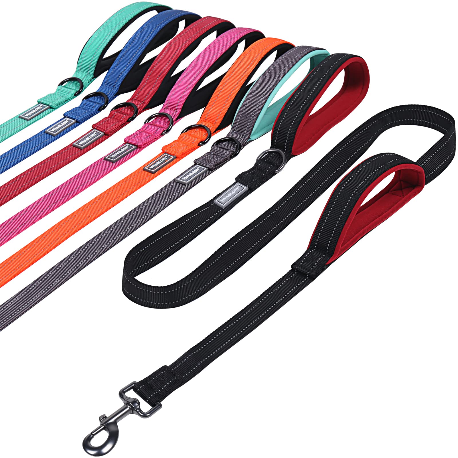 Traffic Handle Dog Lead, Soft Two Padded Handles Dog Leash, Strong Reflective & Metal Hook Training Dog Lead, Black
