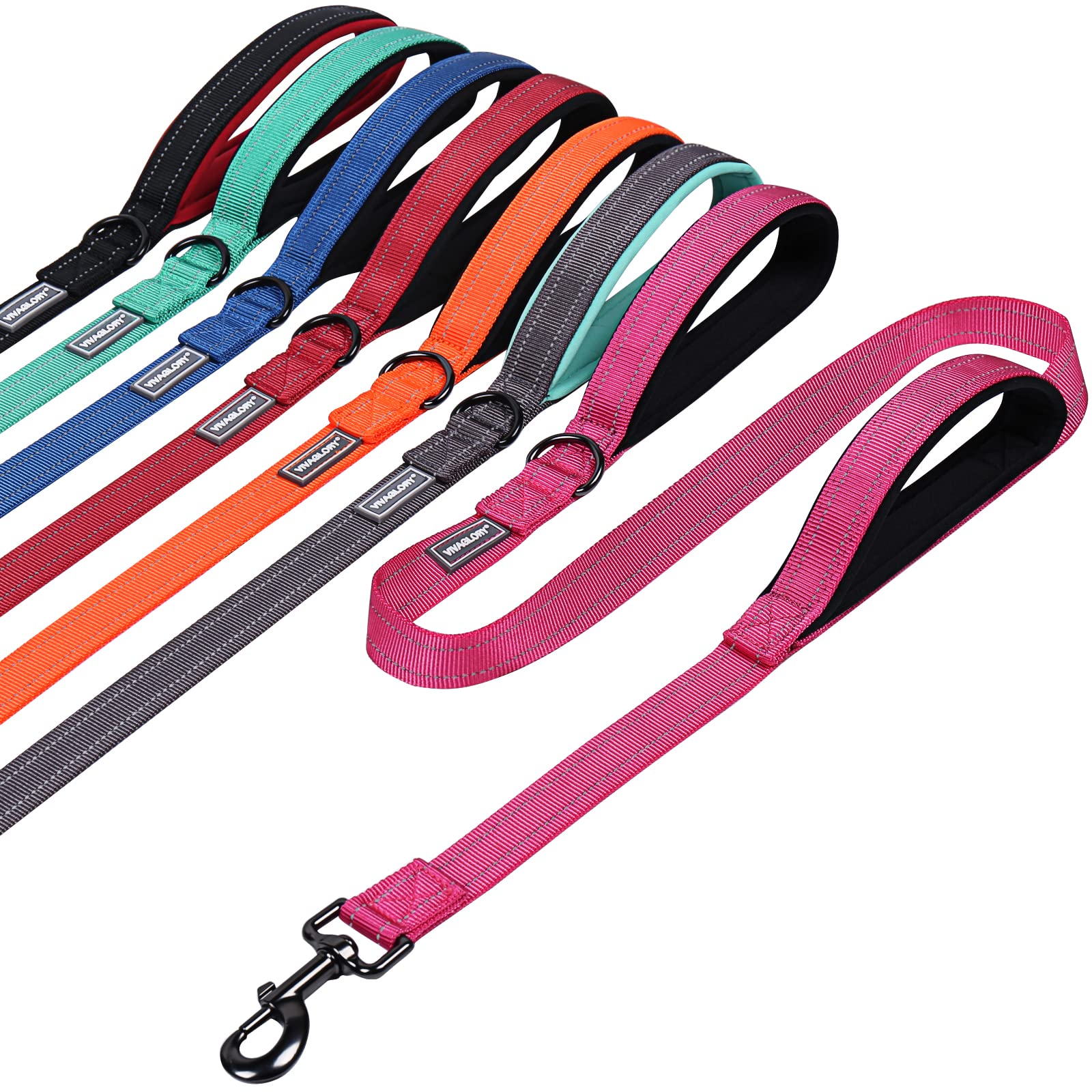 Traffic Handle Dog Lead, Soft Two Padded Handles Dog Leash, Strong Reflective & Metal Hook Training Dog Lead, Black
