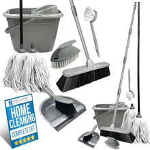 Sweeping Brush Indoor Cleaning Kit Set - Indoor Broom Soft Bristle, Dustpan and Brush Set, 2 Pack Refill Mop and Bucket, Scrubbing Brush & Dish Brush for All Around Home & Kitchen Use