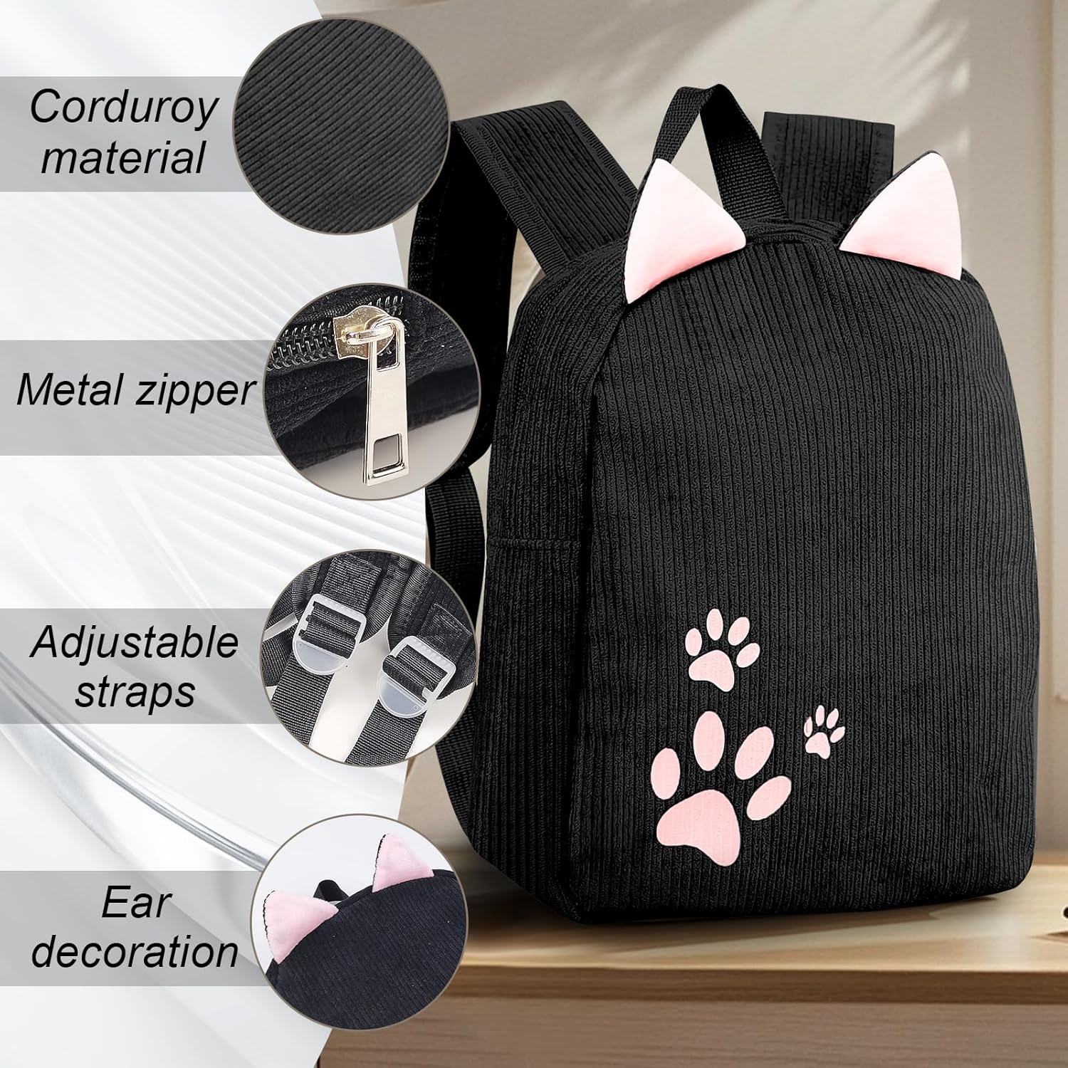 Girls Backpack, Corduroy Cute Backpack Mini Backpacks for Girls, Delicate Mini Backpack with Adjustable Strap for Travel, Party
