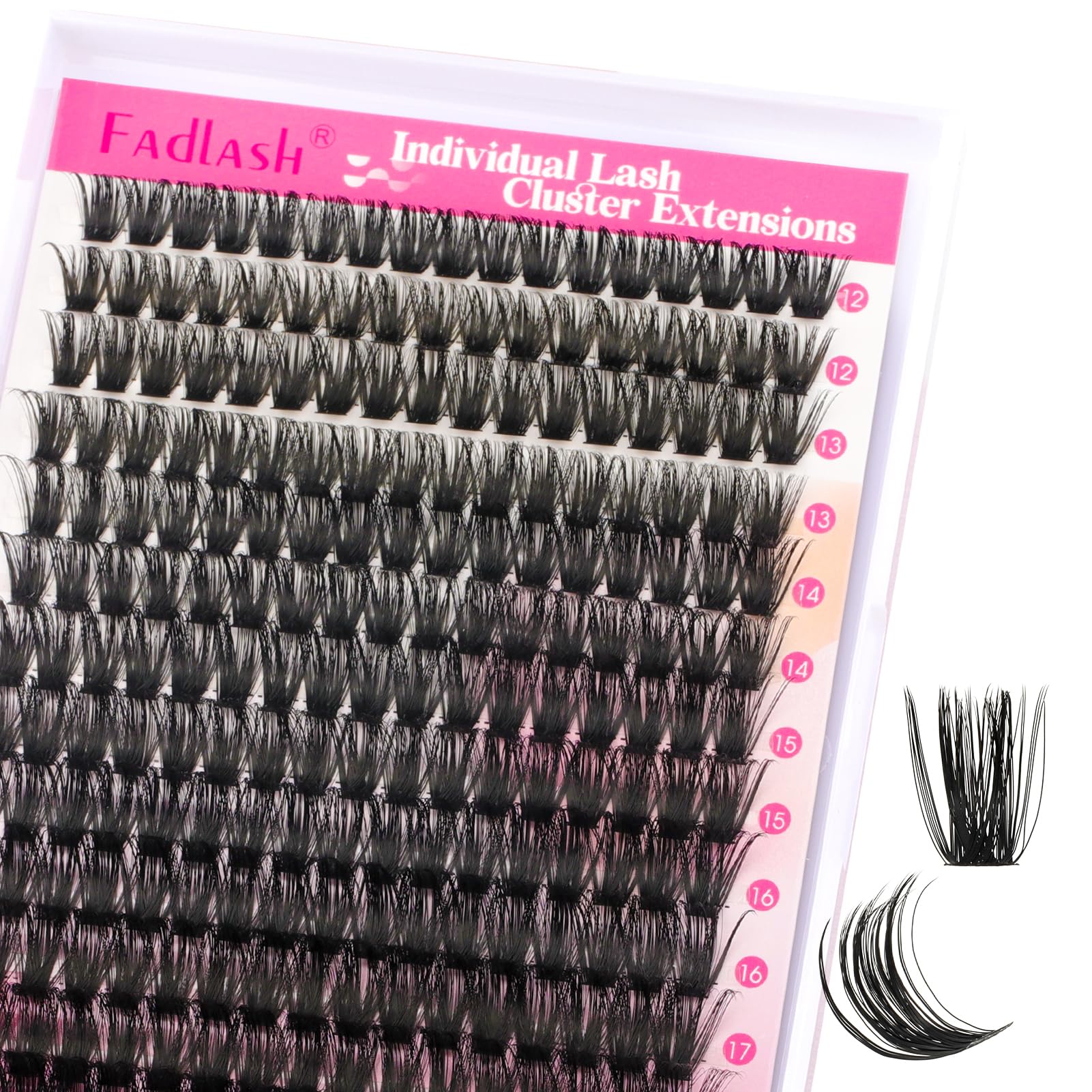 FADLASH DIY Lash Extension Kit Individual Lashes Clusters30P+40P D Curl 8-16mm Lash Bond and Seal, Clusters Lash Glue Remover and Eyelash Tweezers for Eyelash Extensions