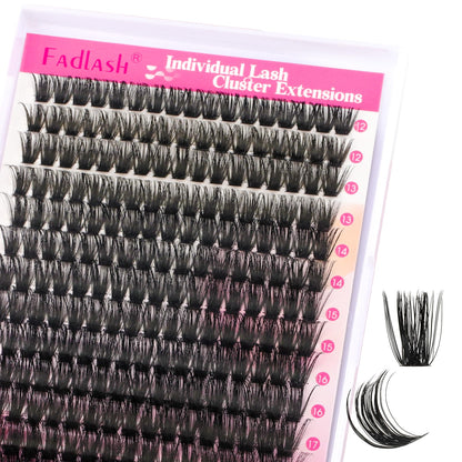 FADLASH DIY Lash Extension Kit Individual Lashes Clusters30P+40P D Curl 8-16mm Lash Bond and Seal, Clusters Lash Glue Remover and Eyelash Tweezers for Eyelash Extensions
