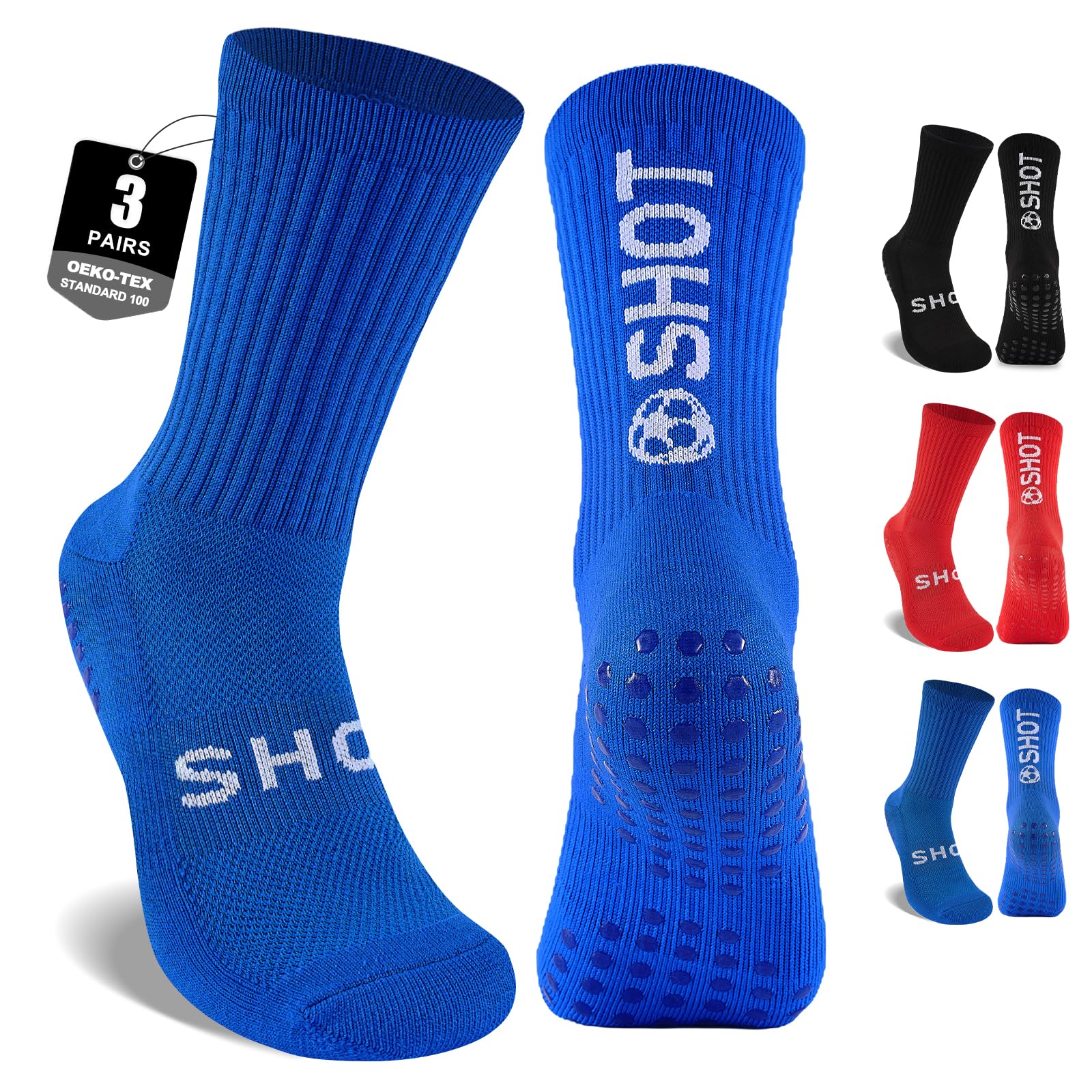 inaWarm Football Grip Socks for Men Women & Kids 3 Pairs, Breathable Cushioned Rugby Basketball School Football Socks with Non Slip Grip Tech, Arch Compression for Multi-Sport Training Boys Adults