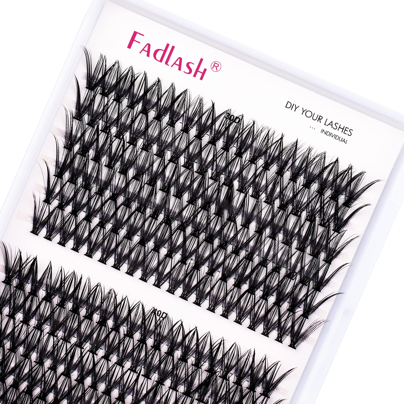 FADLASH DIY Lash Extension Kit Individual Lashes Clusters30P+40P D Curl 8-16mm Lash Bond and Seal, Clusters Lash Glue Remover and Eyelash Tweezers for Eyelash Extensions