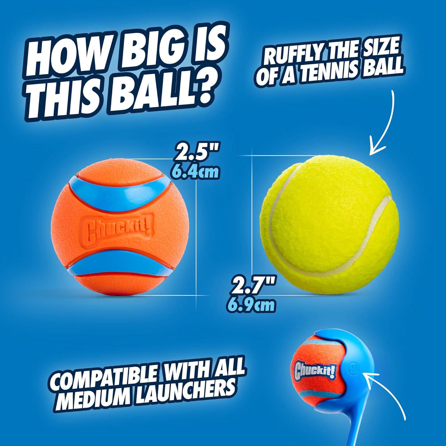 ChuckIt! Ultra Ball Dog Toy, Durable High Bounce Floating Rubber Dog Ball, Launcher Compatible Toy For Dogs, 2 Pack, Medium