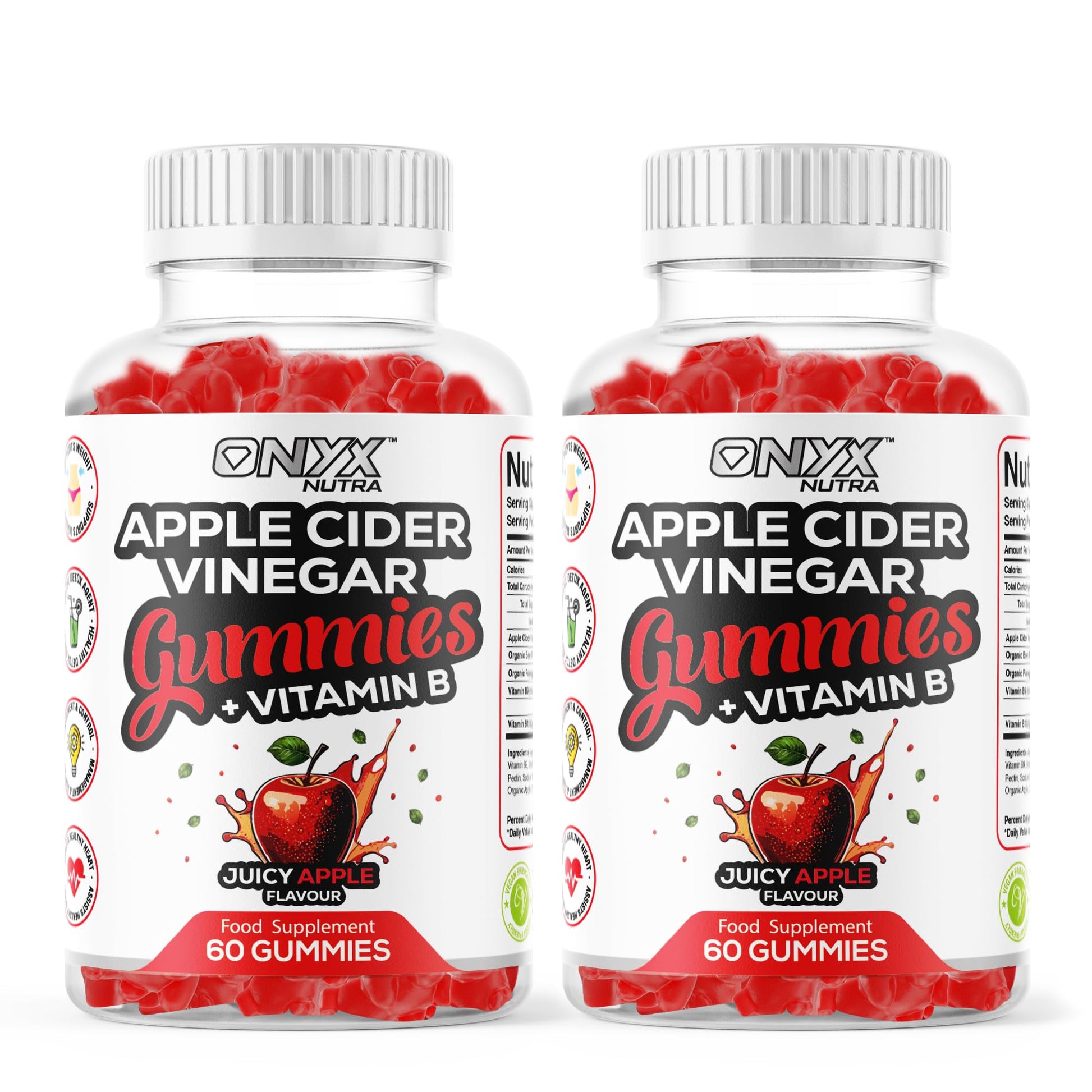 Apple Cider Vinegar Gummies, 1500mg ACV Gummies with Vitamin B, Chromium and Pomegranate | Non-GMO, Gluten-Free & Gelatine-Free | Juicy Apple Flavour | Vegan 60 Gummies (30 Servings)
