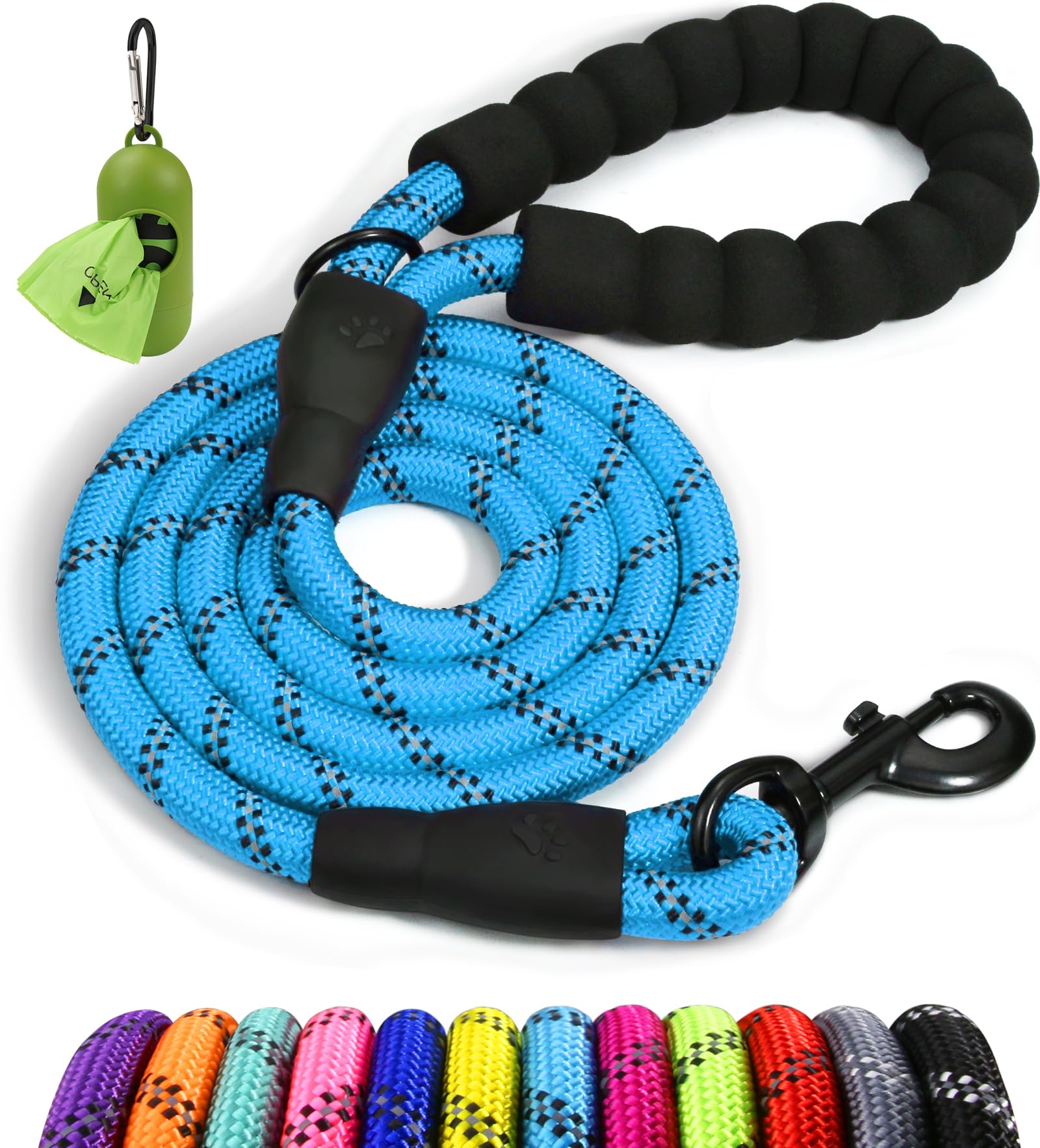 Taglory Rope Dog Lead with Soft Padded Handle, 1.2 m Reflective Lead and Multi-Colour for Small Dogs, 1.0 cm, Black