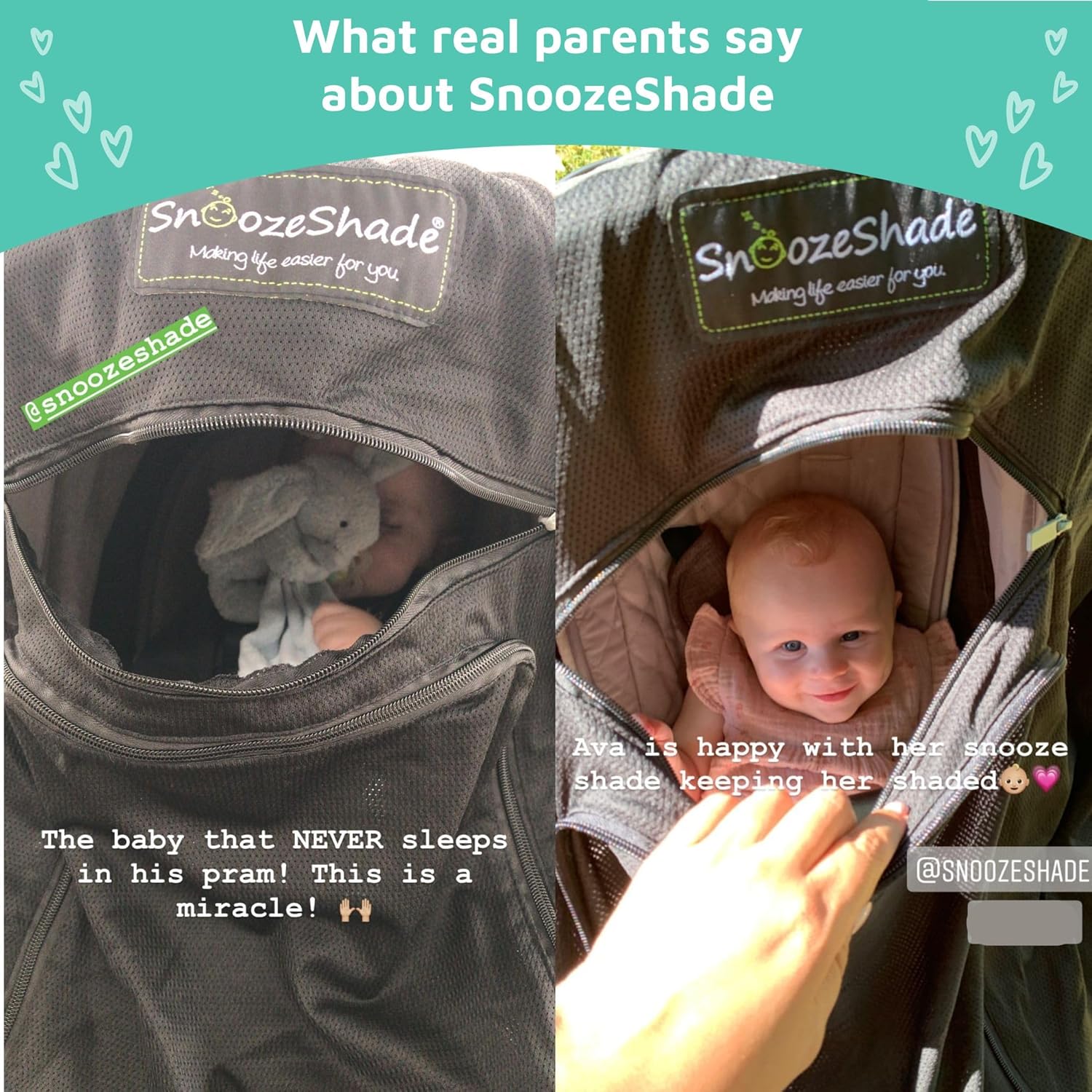 SnoozeShade Plus Extra (6m+) - Pram Sun Shade for Prams, Buggies, Travel Strollers & Pushchairs, Blocks 99% UV (UPF 50+), More Shade Than a Pram Parasol