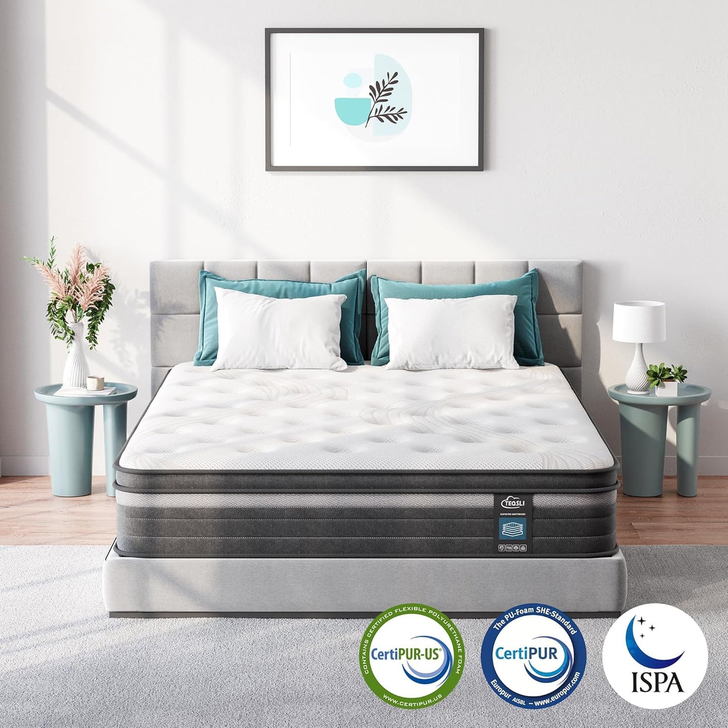 TeQsli Gel Individually Pocket Sprung Double Mattress 4FT6 with Breathable Soft Fabric, 10 Inch Hybrid Mattress Double for Pressure & Back Pain Relief, Medium Firm Mattress in a Box 135x190x25cm