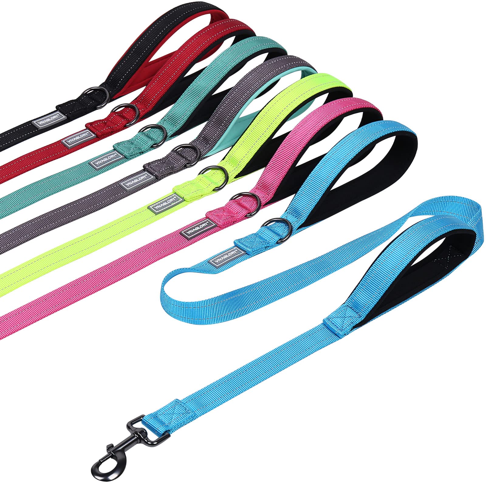 Traffic Handle Dog Lead, Soft Two Padded Handles Dog Leash, Strong Reflective & Metal Hook Training Dog Lead, Black