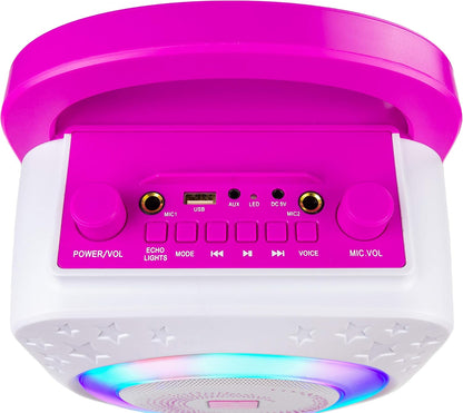 RockJam 10-Watt Rechargeable Bluetooth Karaoke Machine with Two Mics, Lightshow & Voice Effects