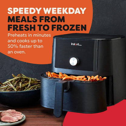 Instant Vortex Digital Single Drawer Air Fryer with Easy to Use 4 Smart Programmes - Air Fry, Bake, Roast and Reheat Capacity, Non-Stick and Dishwasher Safe Basket, Black - 5.7 Litre, 1700W