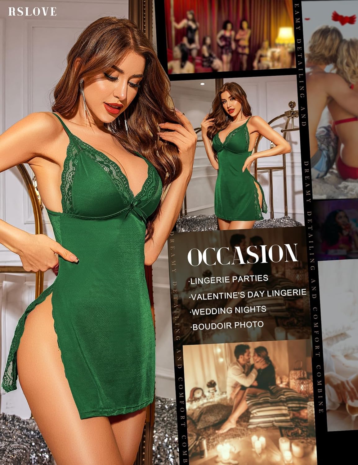 RSLOVE Women’s Sexy Lingerie Lace Babydoll Nightwear Chemise Nightdress