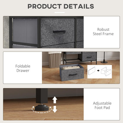 HOMCOM Fabric Chest of Drawers, Industrial Bedroom Dresser with 6 Fabric Drawers, Steel Frame and Wooden Top for Nursery, Living Room, Hallway, Black
