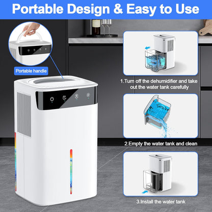 Dehumidifiers for Home-Dehumidifier Bedroom with Auto-Off,Quiet Energy-Saving Portable Small Dehumidifier with Auto Defrost & LED Lights,Sleep Mode,2.6L Mini Dehumidifiers for Bathroom,Office,RV-White